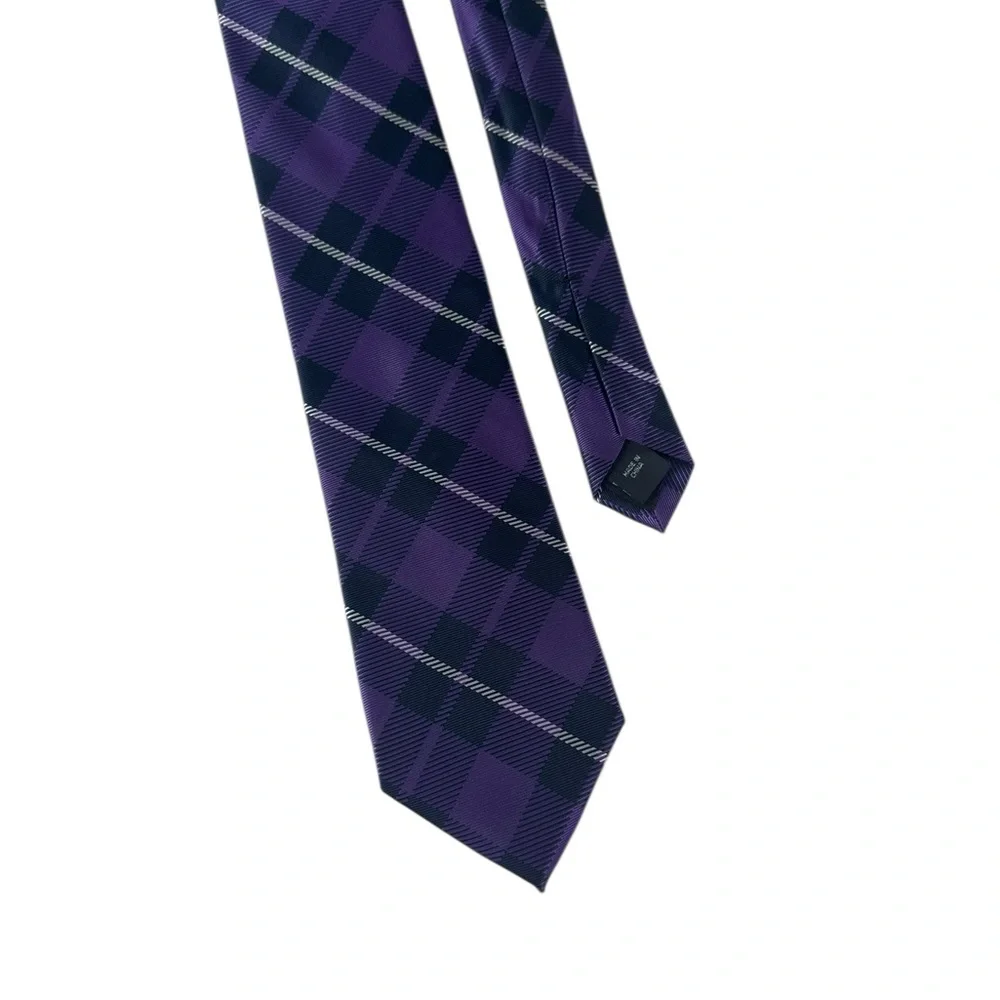 Jones NY Mens Plaid Neck Tie Quiet Luxury Old Money Career Purple